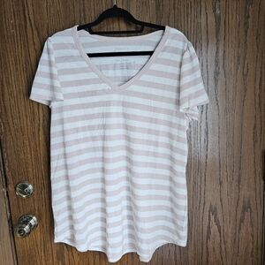 Torrid Pink and White Striped V-Neck Tee With Flutter Sleeve Size 1
